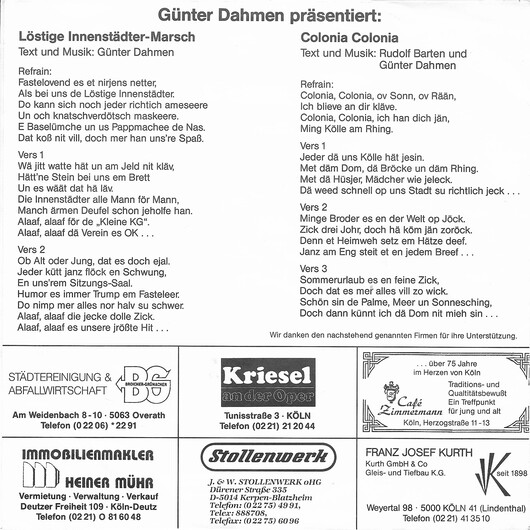 Rückseite des Plattencovers des Marschs der Innenstädter